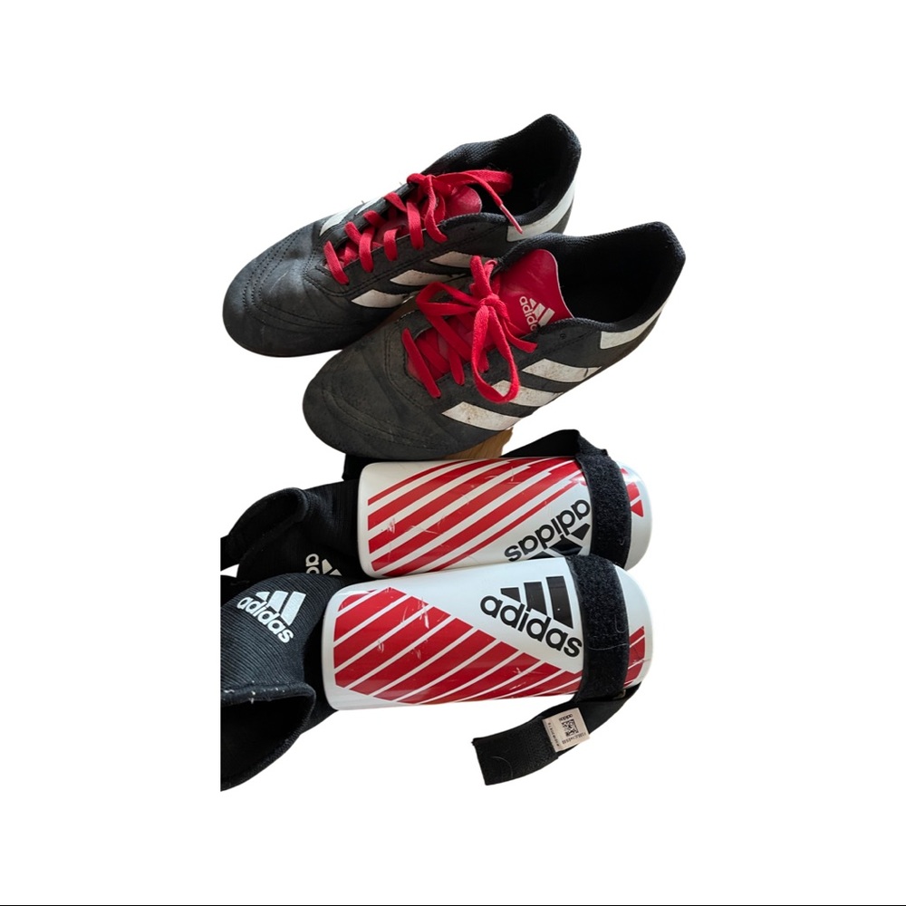 Youth Soccer cleats and shin guards